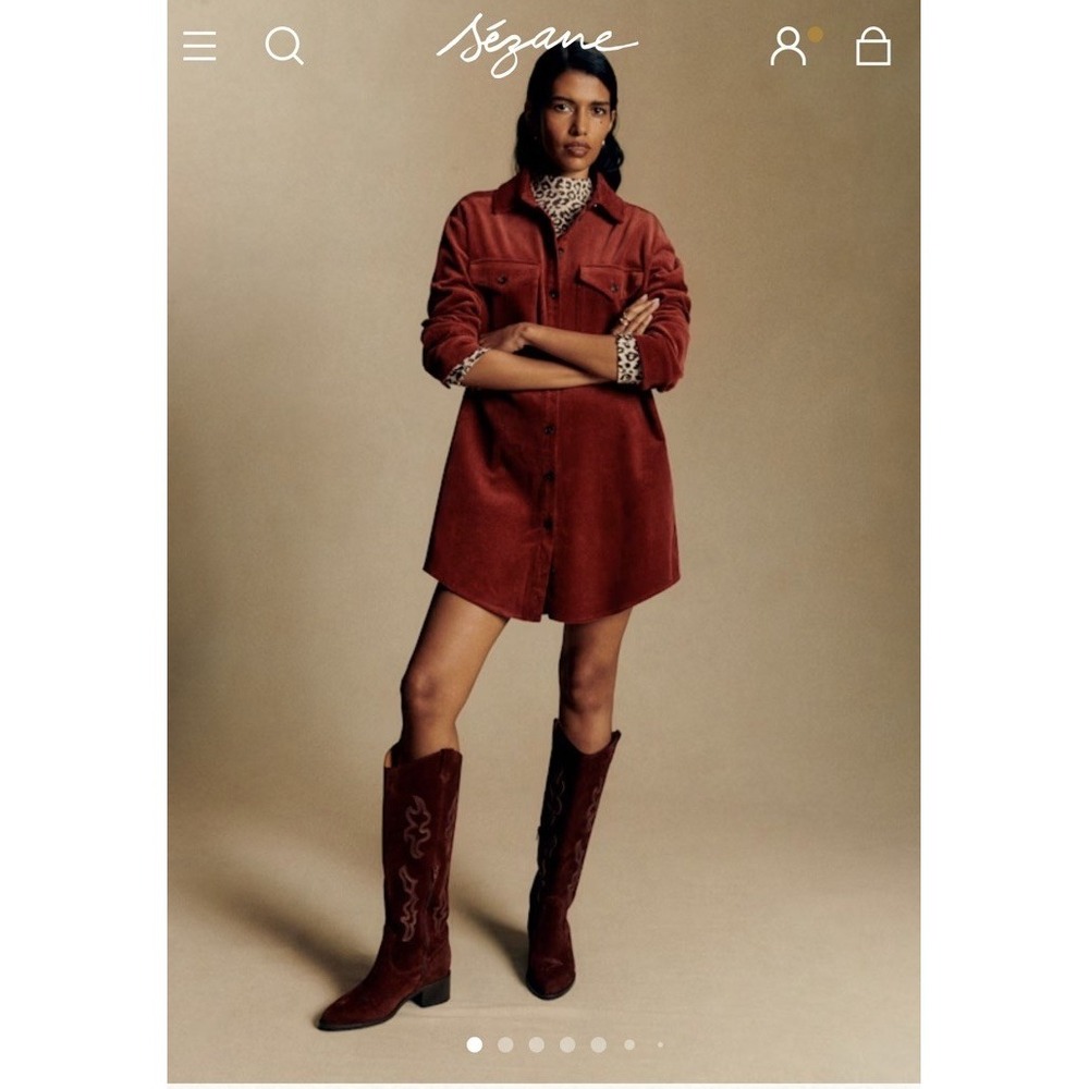 Sezane Mathilde 100% Cotton Dress Brown Size: 38